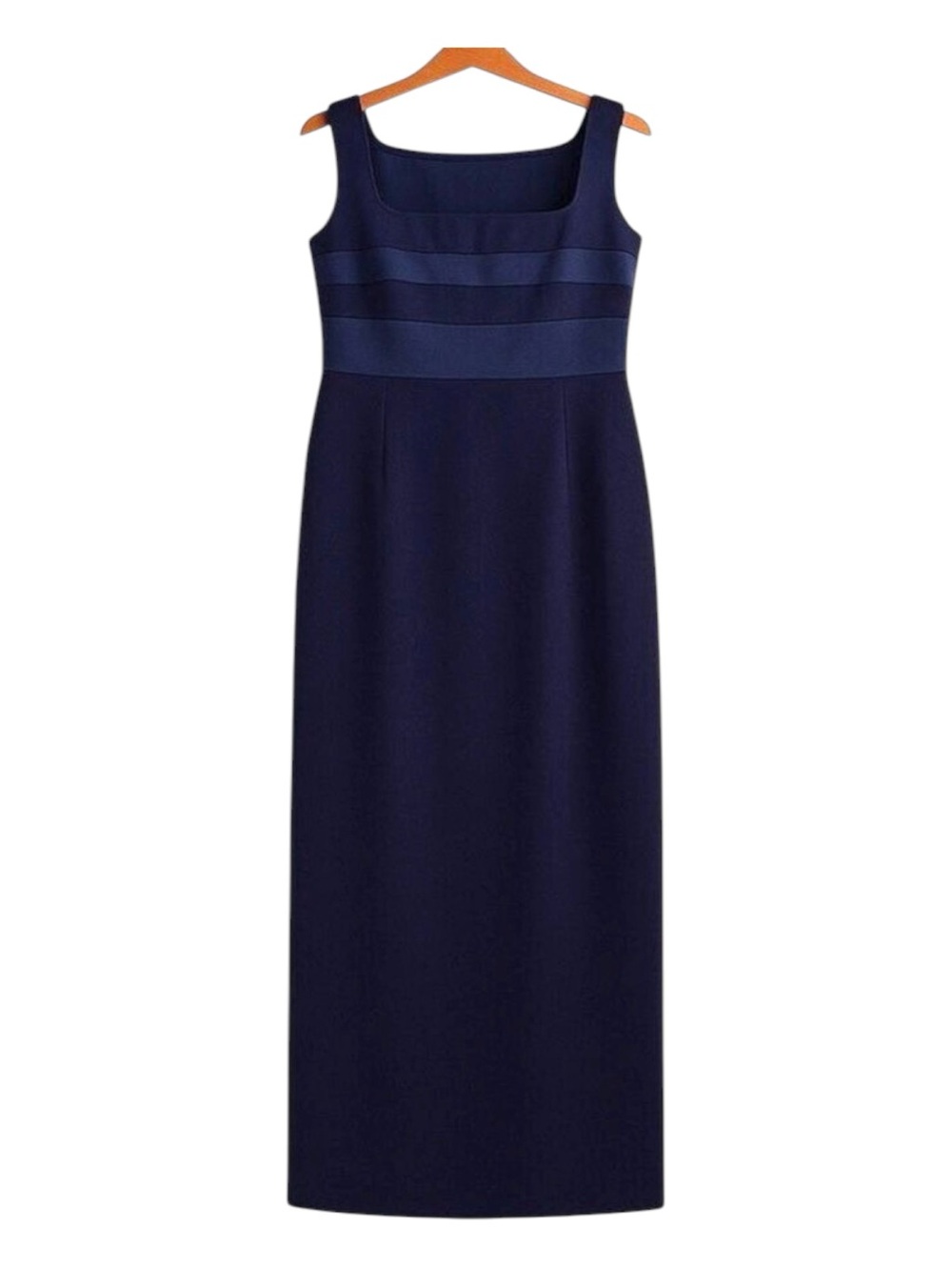 Jones New York Evening Navy Maxi Dress Size 10 Satin Band Classic Elegant